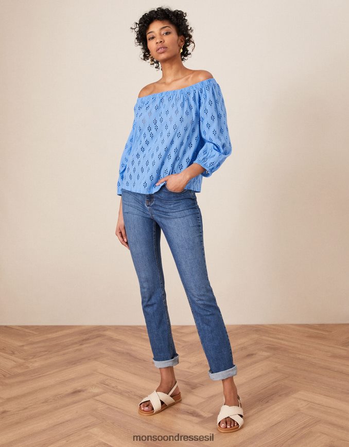 הַלבָּשָׁה Monsoon טופ ברדו עם שרוול קרופ של schifli כְּחוֹל נשים HTJ0TZ1016