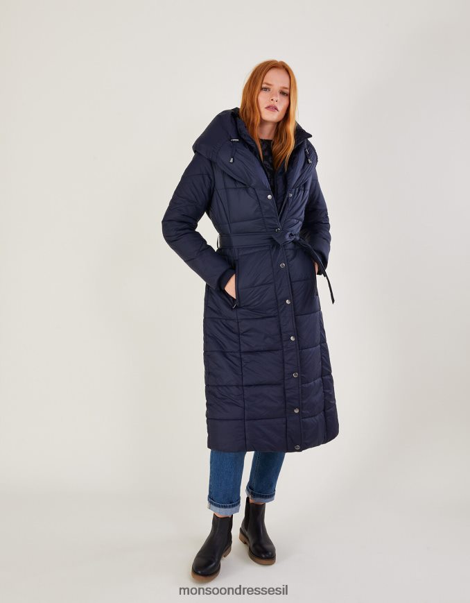 הַלבָּשָׁה Monsoon מעיל מידי מרופד בחגורת sorena בפוליאסטר ממוחזר כחול (צי) נשים HTJ0TZ628