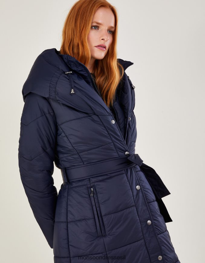 הַלבָּשָׁה Monsoon מעיל מידי מרופד בחגורת sorena בפוליאסטר ממוחזר כחול (צי) נשים HTJ0TZ628