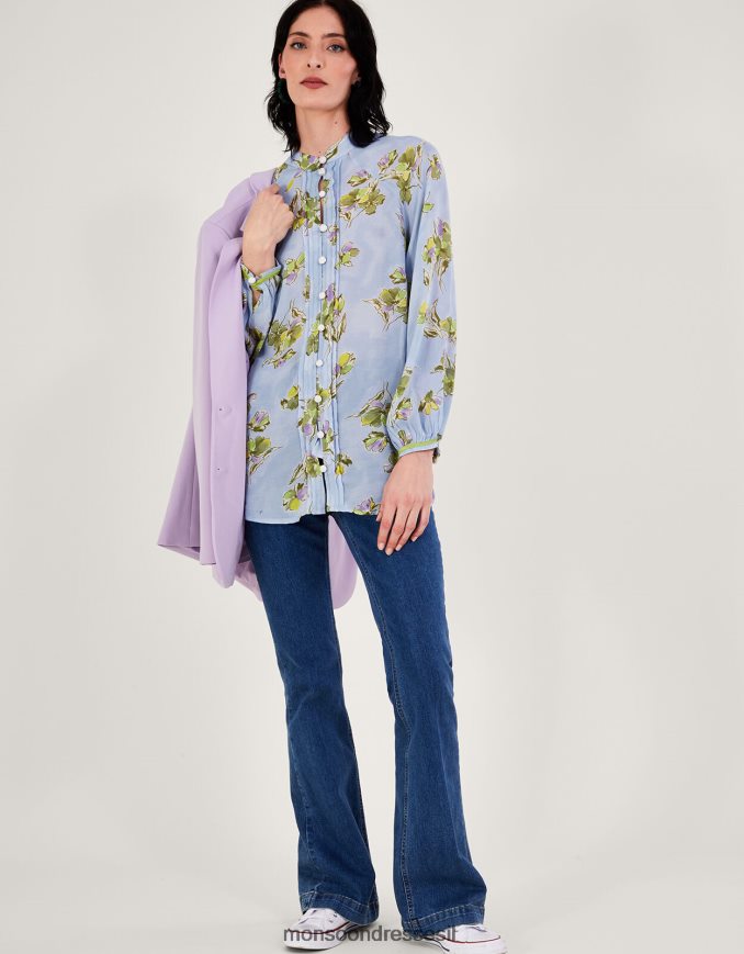 הַלבָּשָׁה Monsoon חולצה בהדפס talitha בוויסקוזה בר-קיימא כְּחוֹל נשים HTJ0TZ936