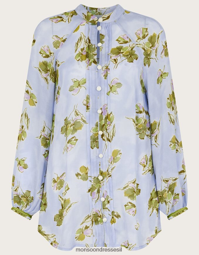 הַלבָּשָׁה Monsoon חולצה בהדפס talitha בוויסקוזה בר-קיימא כְּחוֹל נשים HTJ0TZ936