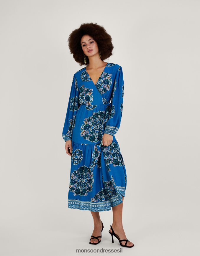 הַלבָּשָׁה Monsoon שמלת מעטפת בהדפס thea בוויסקוזה בר-קיימא כחול (קובלט) נשים HTJ0TZ1080