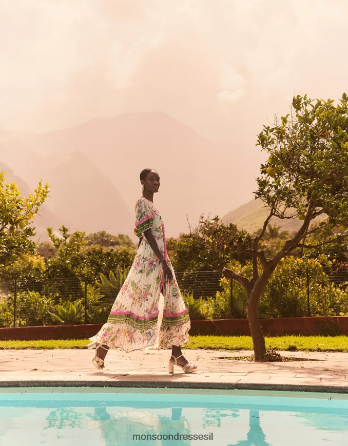 הַלבָּשָׁה Monsoon שמלת מקסי בהדפס פרחים מטאלי של uma שֶׁנהָב נשים HTJ0TZ823