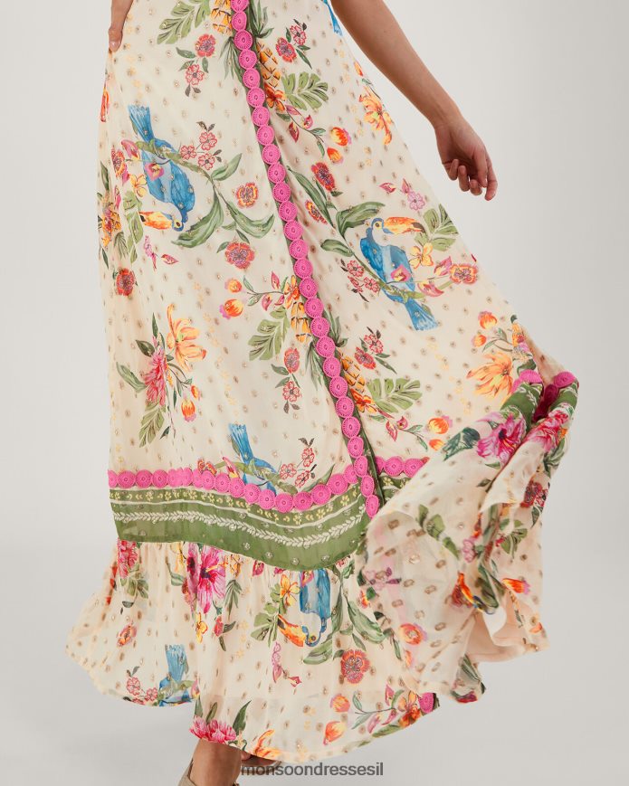 הַלבָּשָׁה Monsoon שמלת מקסי בהדפס פרחים מטאלי של uma שֶׁנהָב נשים HTJ0TZ823