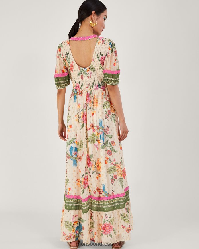 הַלבָּשָׁה Monsoon שמלת מקסי בהדפס פרחים מטאלי של uma שֶׁנהָב נשים HTJ0TZ823