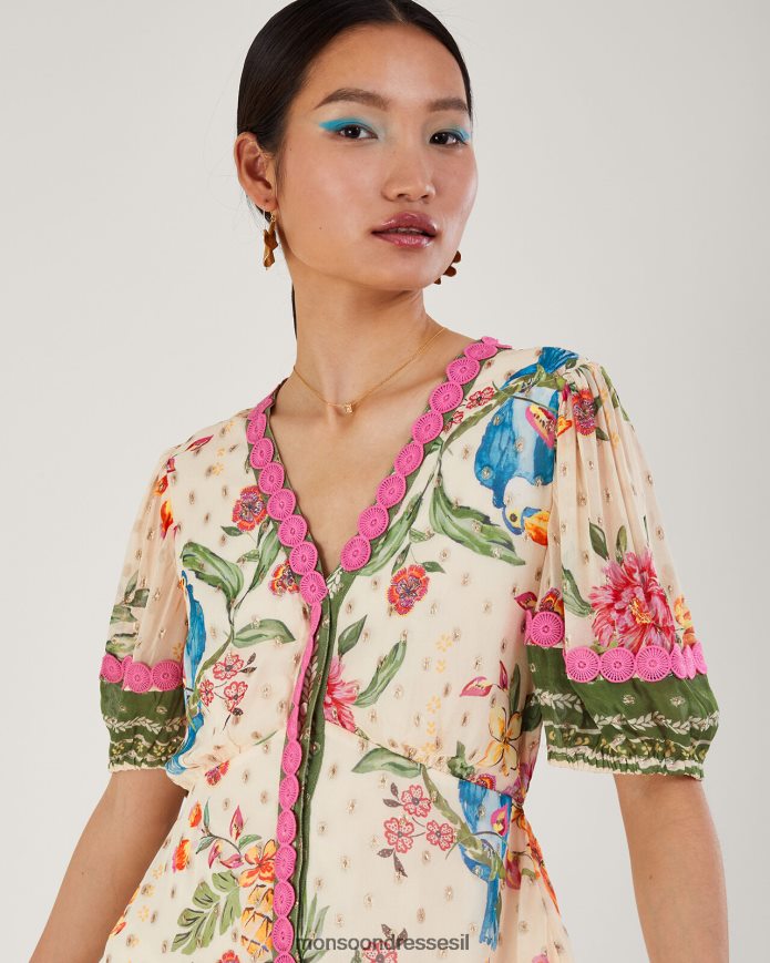 הַלבָּשָׁה Monsoon שמלת מקסי בהדפס פרחים מטאלי של uma שֶׁנהָב נשים HTJ0TZ823