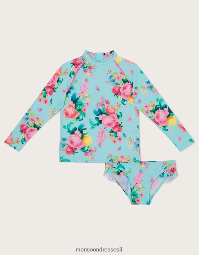 הַלבָּשָׁה Monsoon סט שחייה פרחוני בשני חלקים עם הגנה upf50+ כחול (טורקיז) ילדה HTJ0TZ2017