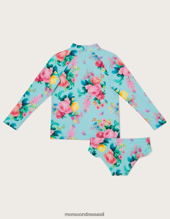 הַלבָּשָׁה Monsoon סט שחייה פרחוני בשני חלקים עם הגנה upf50+ כחול (טורקיז) ילדה HTJ0TZ2017