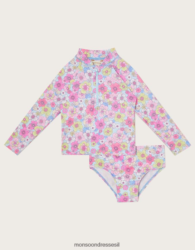 הַלבָּשָׁה Monsoon בגד ים שני חלקים רטרו פרחוני לתינוק עם הגנה upf50+ כְּחוֹל יְלָדִים HTJ0TZ2133