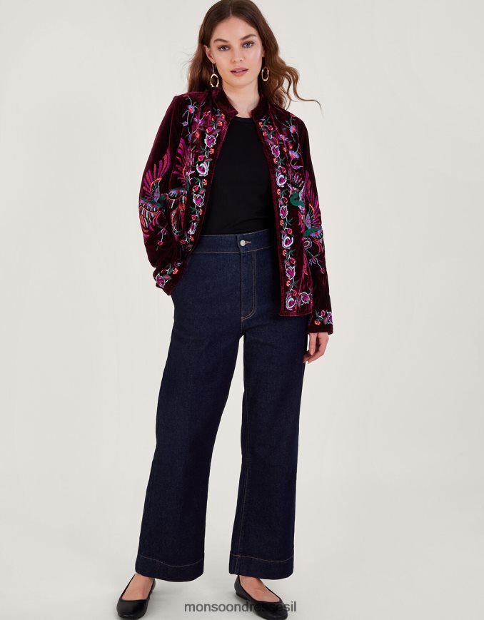 הַלבָּשָׁה Monsoon ז'קט קטיפה רקום של verina אדום (ברי) נשים HTJ0TZ2