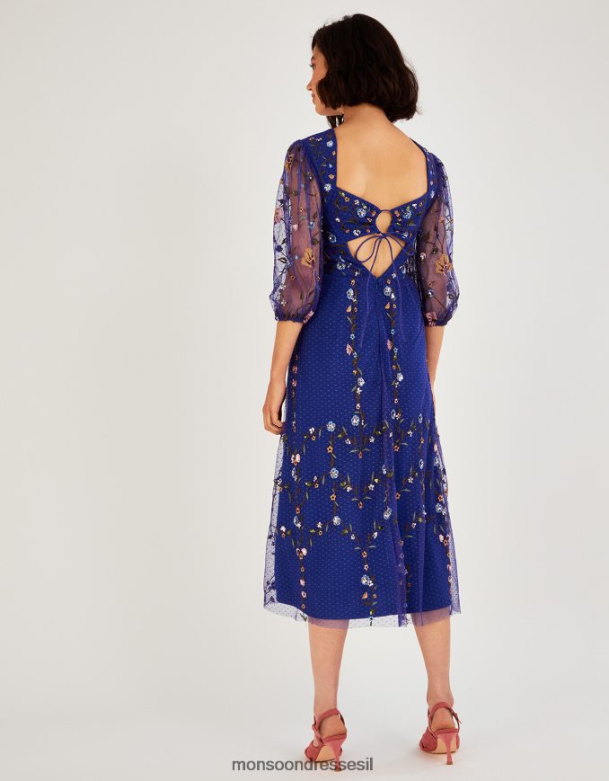 הַלבָּשָׁה Monsoon שמלת מידי רקומה של yennefer כְּחוֹל נשים HTJ0TZ1024